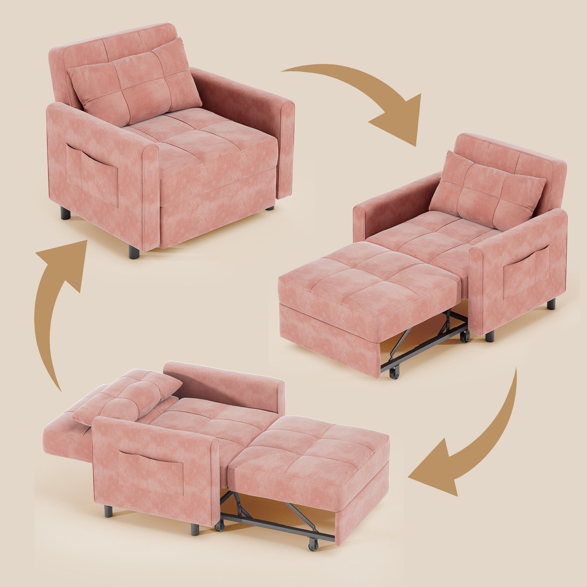 Canapé-lit convertible 3 en 1, avec fauteuil gigogne et lit pliant, idéal pour le salon.