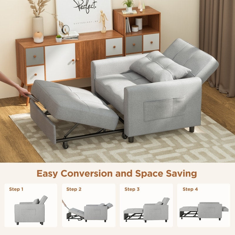 Canapé-lit convertible 3 en 1, avec fauteuil gigogne et lit pliant, idéal pour le salon.