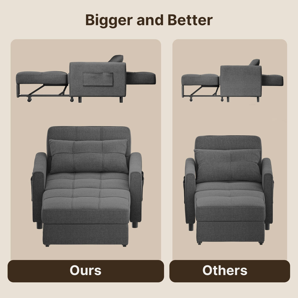 Canapé-lit convertible 3 en 1, fauteuil-lit, canapé lounge rembourré, pliable et réglable