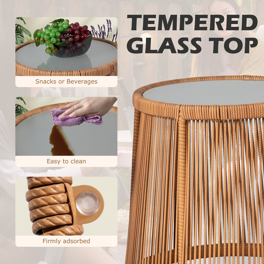 Ensemble bistro de conversation en résine tressée 3 pièces pour extérieur, mobilier de patio en rotin résistant aux intempéries avec coussins