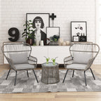 Ensemble bistro de conversation en résine tressée 3 pièces pour extérieur, mobilier de patio en rotin résistant aux intempéries avec coussins