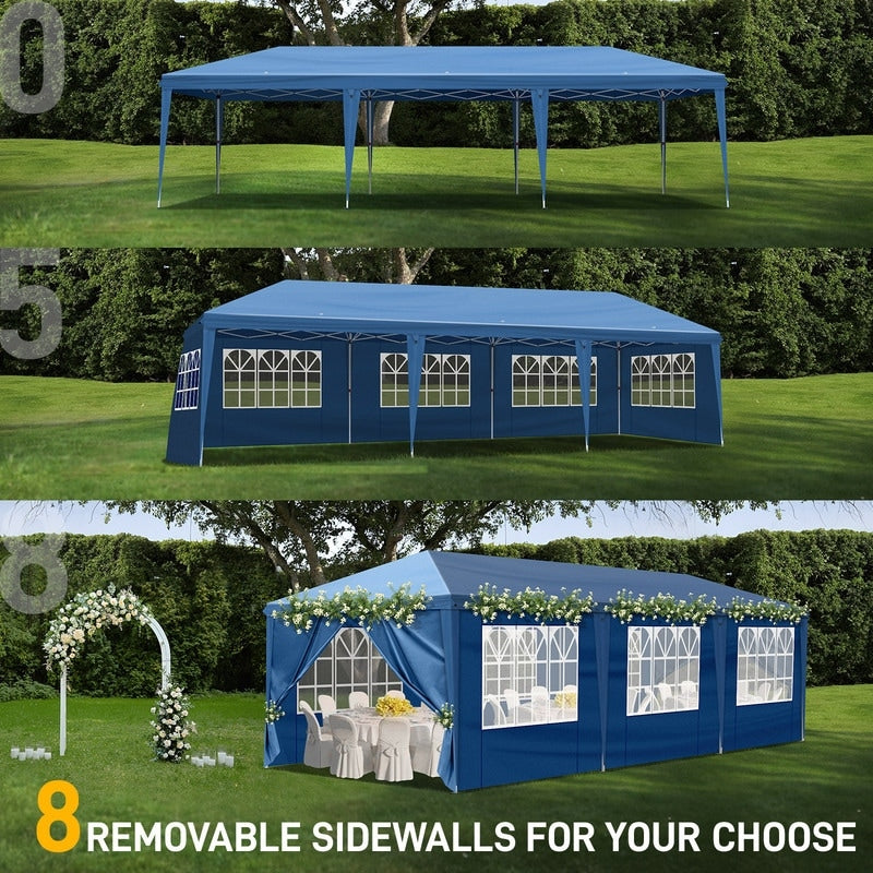 Gazebo pliable en toile Oxford 30x10FT avec 8 sacs de sable et 8 parois latérales avec sac de rangement pour remorqueur - 30x10x8.8FT(LDH)