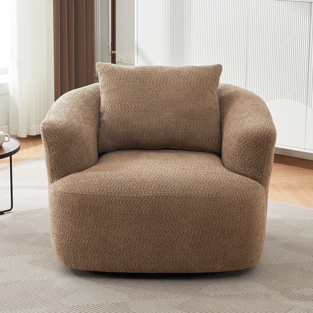 Fauteuil pivotant à 360°, fauteuil d'appoint en bouclette de 38,2 cm avec coussin décoratif, fauteuil-canapé rembourré de forme cylindrique avec accoudoirs incurvés