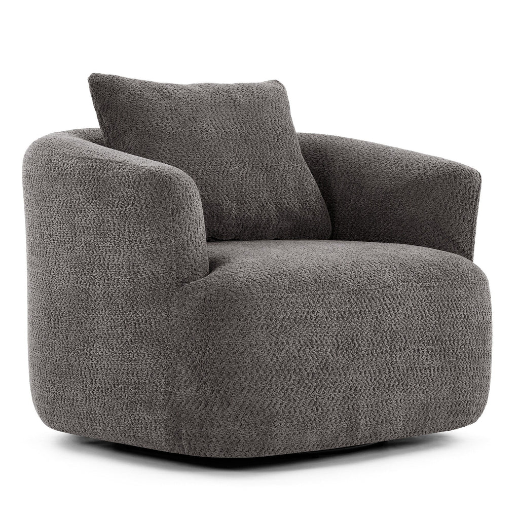 Fauteuil pivotant à 360°, fauteuil d'appoint en bouclette de 38,2 cm avec coussin décoratif, fauteuil-canapé rembourré de forme cylindrique avec accoudoirs incurvés