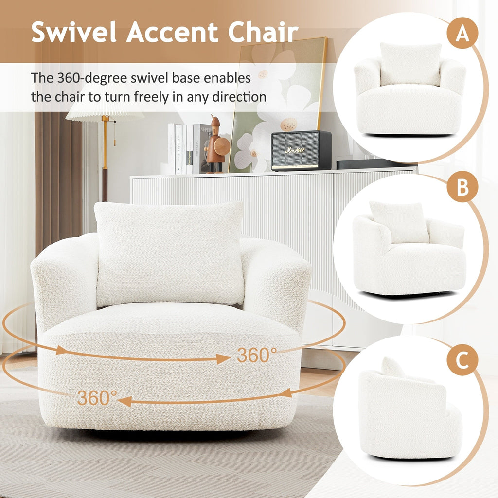 Fauteuil pivotant à 360°, fauteuil d'appoint en bouclette de 38,2 cm avec coussin décoratif, fauteuil-canapé rembourré de forme cylindrique avec accoudoirs incurvés