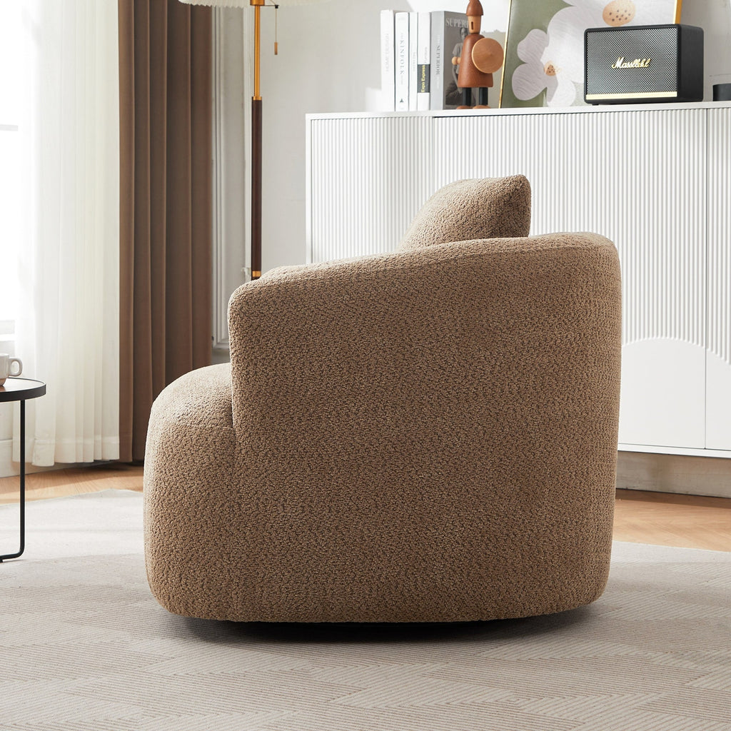 Fauteuil pivotant à 360°, fauteuil d'appoint en bouclette de 38,2 cm avec coussin décoratif, fauteuil-canapé rembourré de forme cylindrique avec accoudoirs incurvés