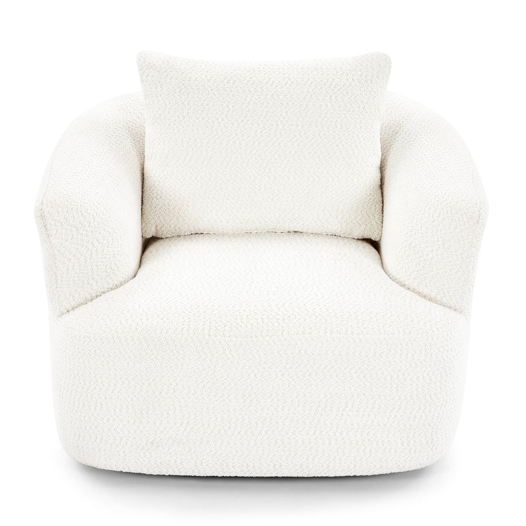 Fauteuil pivotant à 360°, fauteuil d'appoint en bouclette de 38,2 cm avec coussin décoratif, fauteuil-canapé rembourré de forme cylindrique avec accoudoirs incurvés