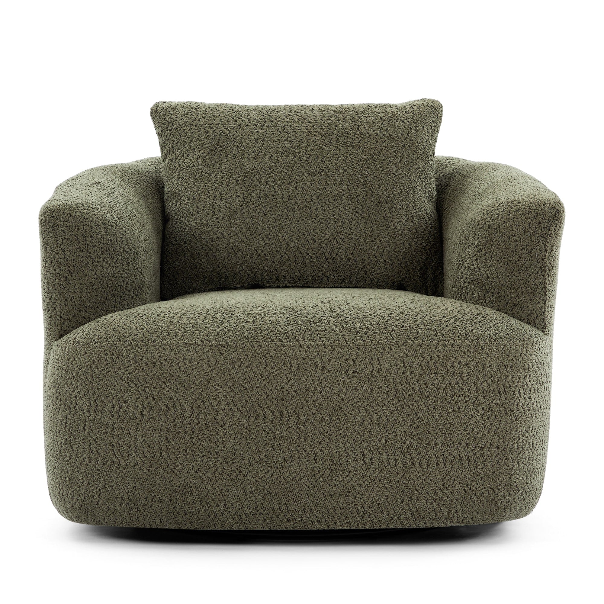 Fauteuil pivotant à 360°, fauteuil d'appoint en bouclette de 38,2 cm avec coussin décoratif, fauteuil-canapé rembourré de forme cylindrique avec accoudoirs incurvés