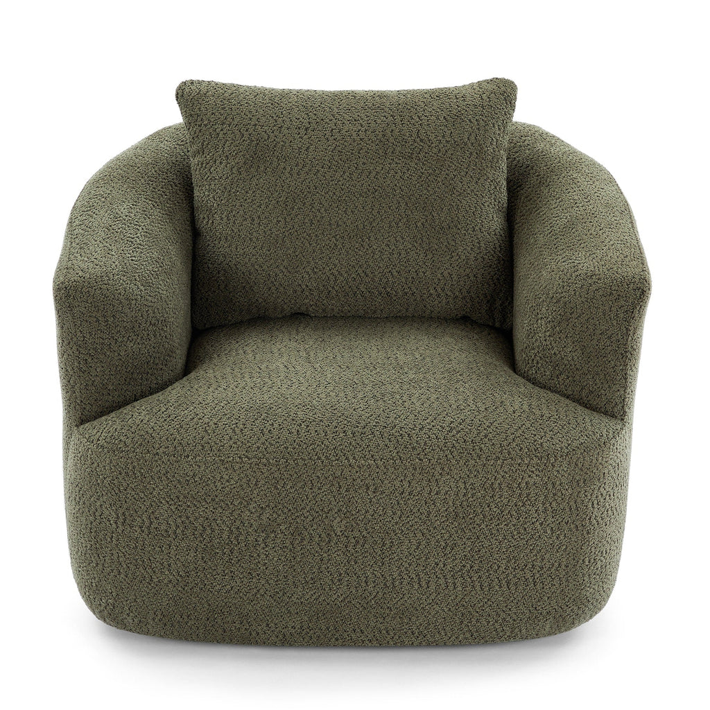 Fauteuil pivotant à 360°, fauteuil d'appoint en bouclette de 38,2 cm avec coussin décoratif, fauteuil-canapé rembourré de forme cylindrique avec accoudoirs incurvés