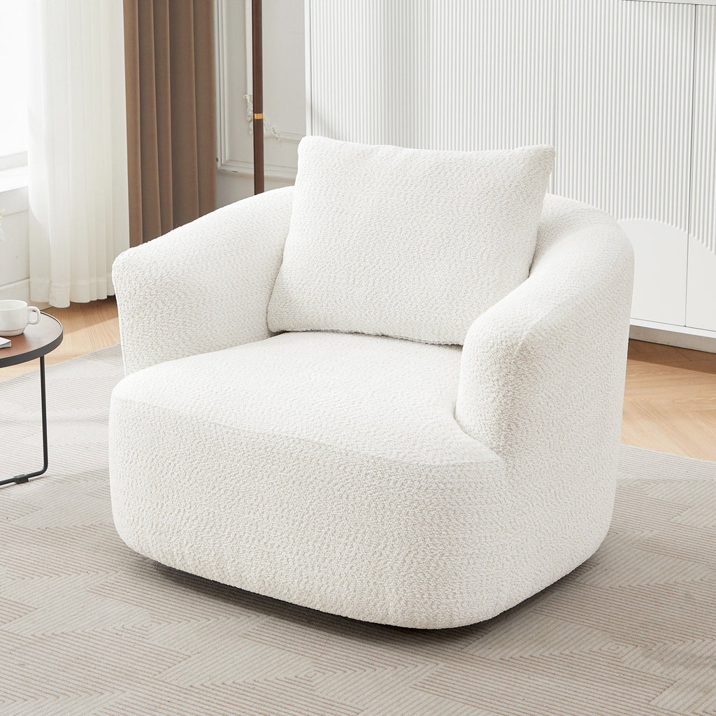 Fauteuil pivotant à 360°, fauteuil d'appoint en bouclette de 38,2 cm avec coussin décoratif, fauteuil-canapé rembourré de forme cylindrique avec accoudoirs incurvés