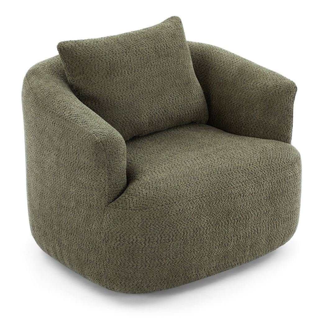 Fauteuil pivotant à 360°, fauteuil d'appoint en bouclette de 38,2 cm avec coussin décoratif, fauteuil-canapé rembourré de forme cylindrique avec accoudoirs incurvés