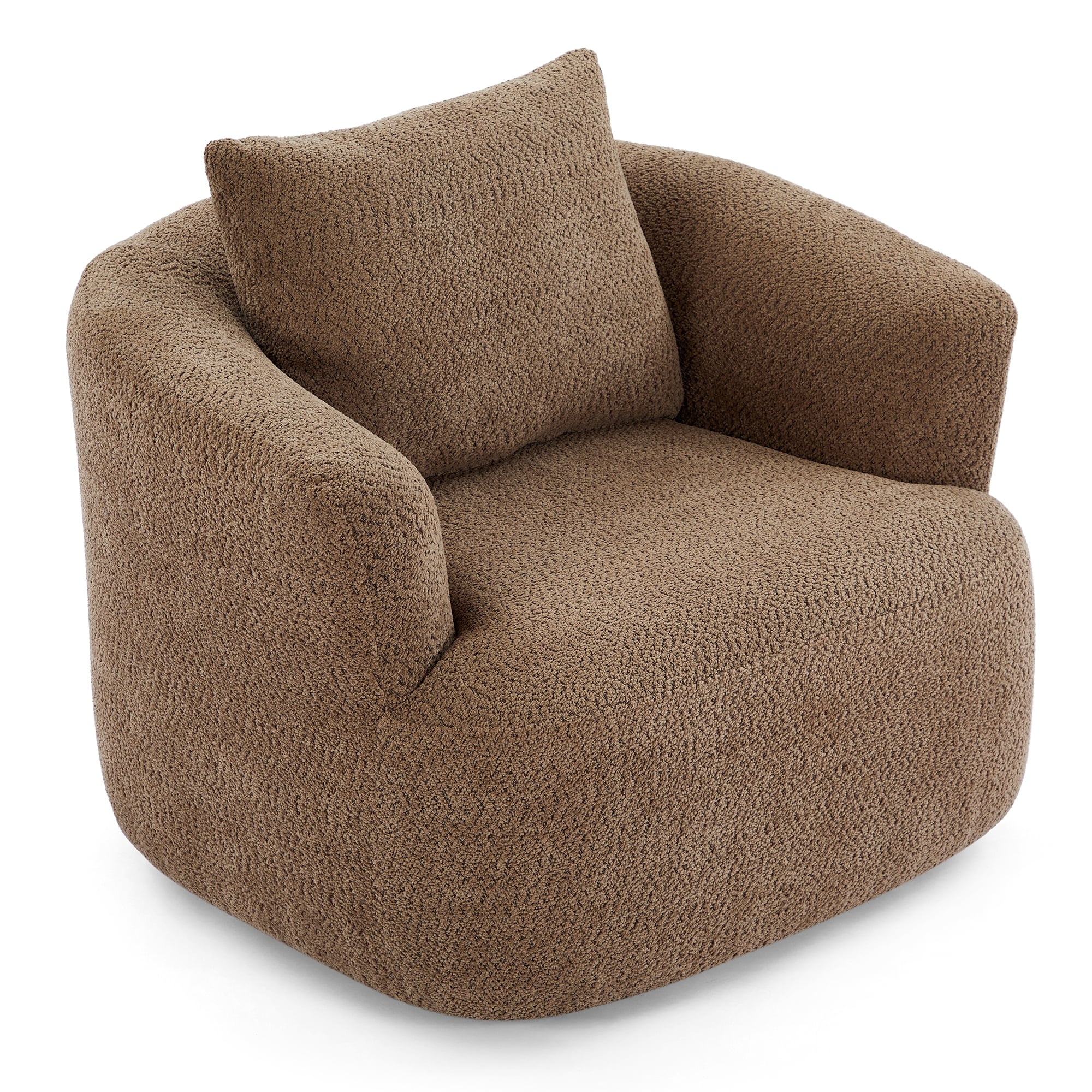 Fauteuil pivotant à 360°, fauteuil d'appoint en bouclette de 38,2 cm avec coussin décoratif, fauteuil-canapé rembourré de forme cylindrique avec accoudoirs incurvés