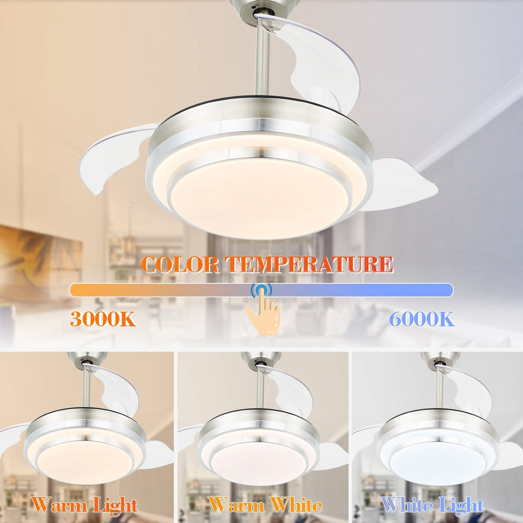 Ventilateur de plafond rétractable moderne Bella Depot 36 avec lumière LED, pales réversibles à 6 vitesses et télécommande