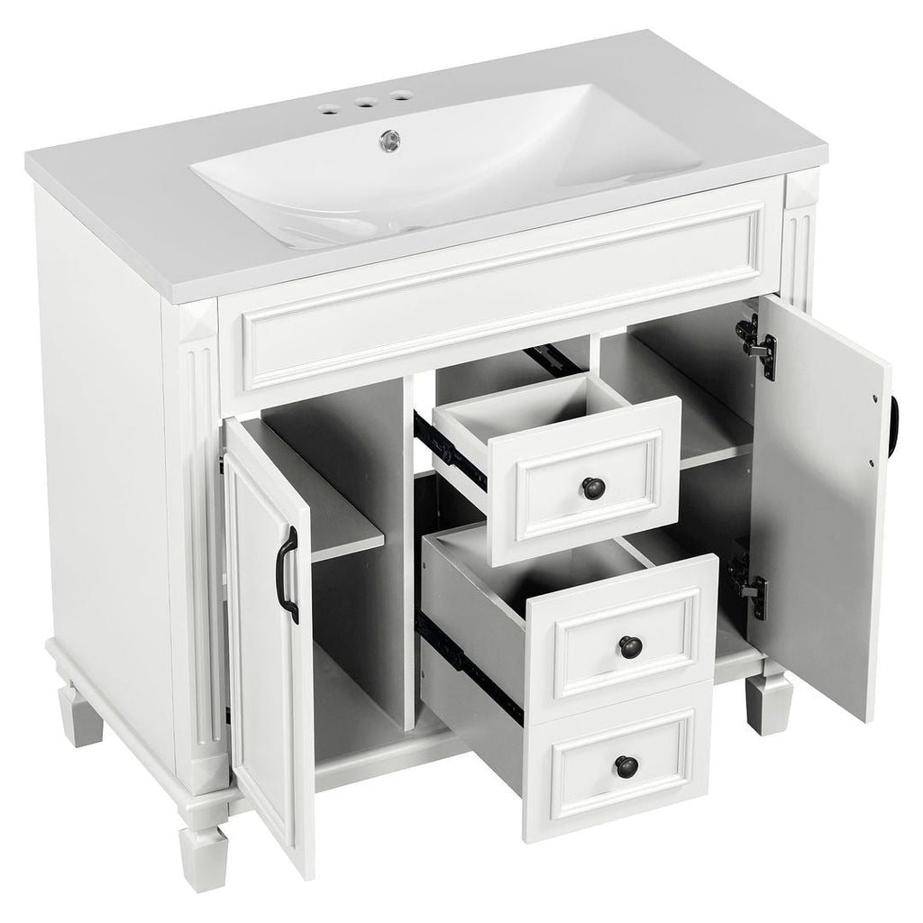 Meuble-lavabo moderne de 91 cm (36 po) avec vasque et armoire à miroir, 2 portes et 2 tiroirs
