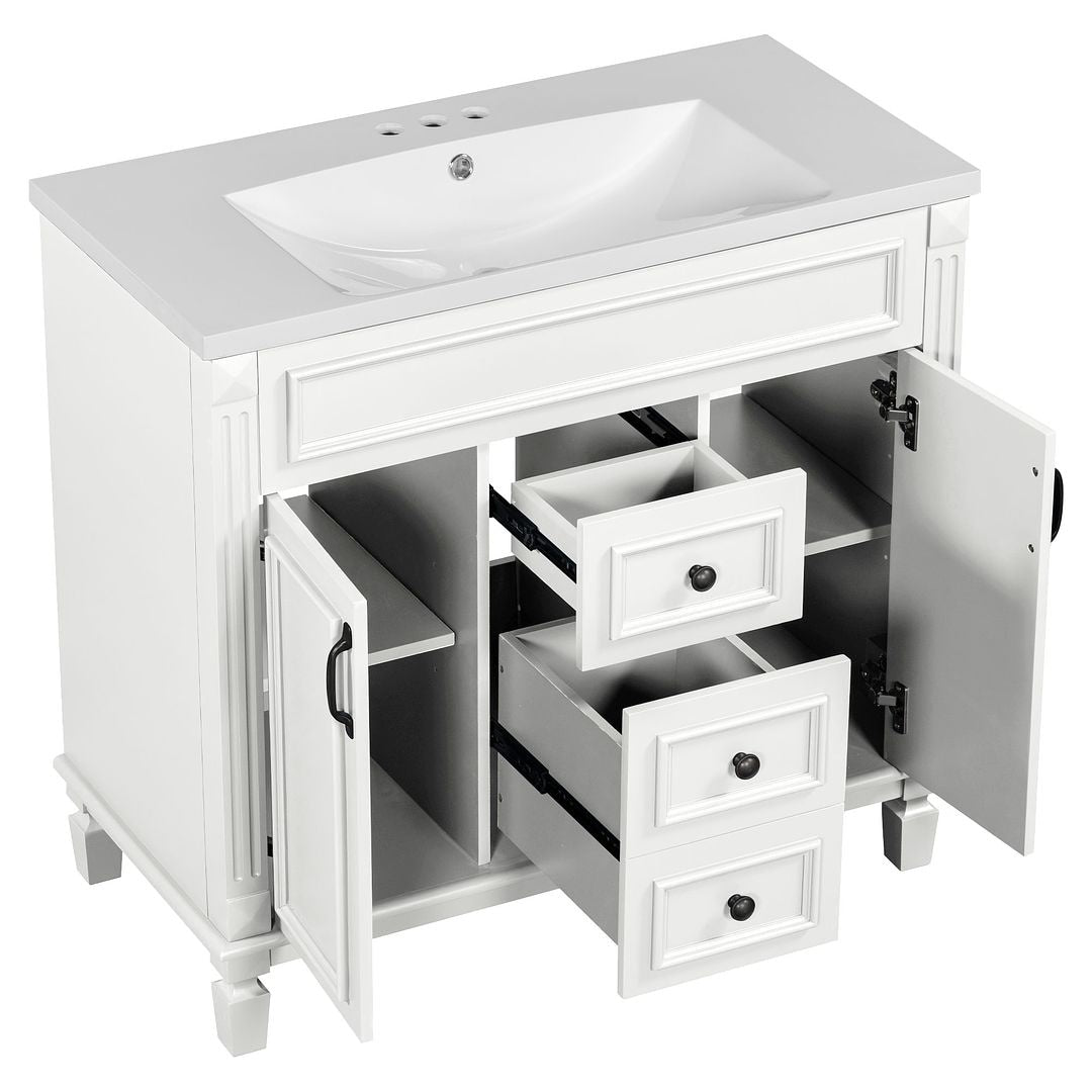 Meuble-lavabo moderne de 91 cm (36 po) avec vasque et armoire à miroir, 2 portes et 2 tiroirs