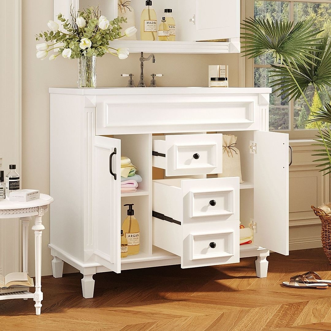 Meuble-lavabo moderne de 91 cm (36 po) avec vasque et armoire à miroir, 2 portes et 2 tiroirs