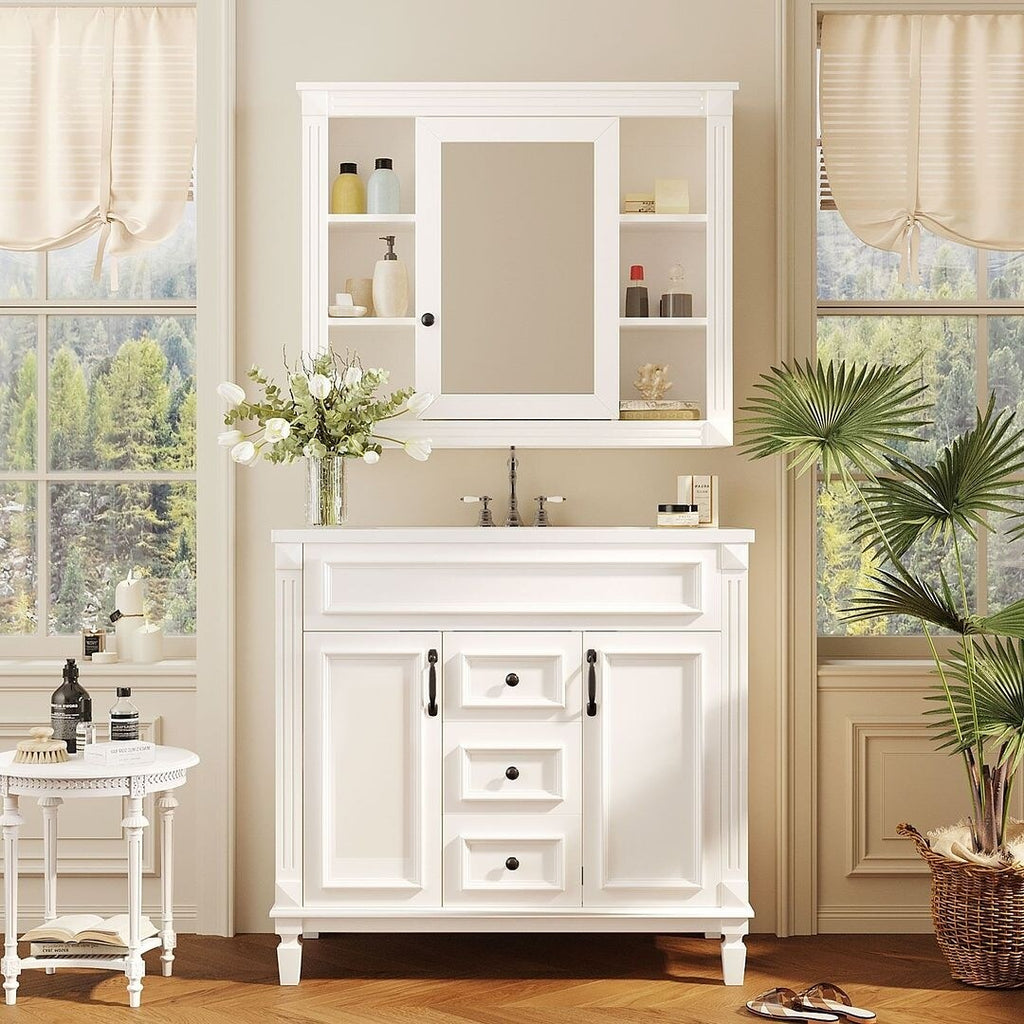 Meuble-lavabo moderne de 91 cm (36 po) avec vasque et armoire à miroir, 2 portes et 2 tiroirs