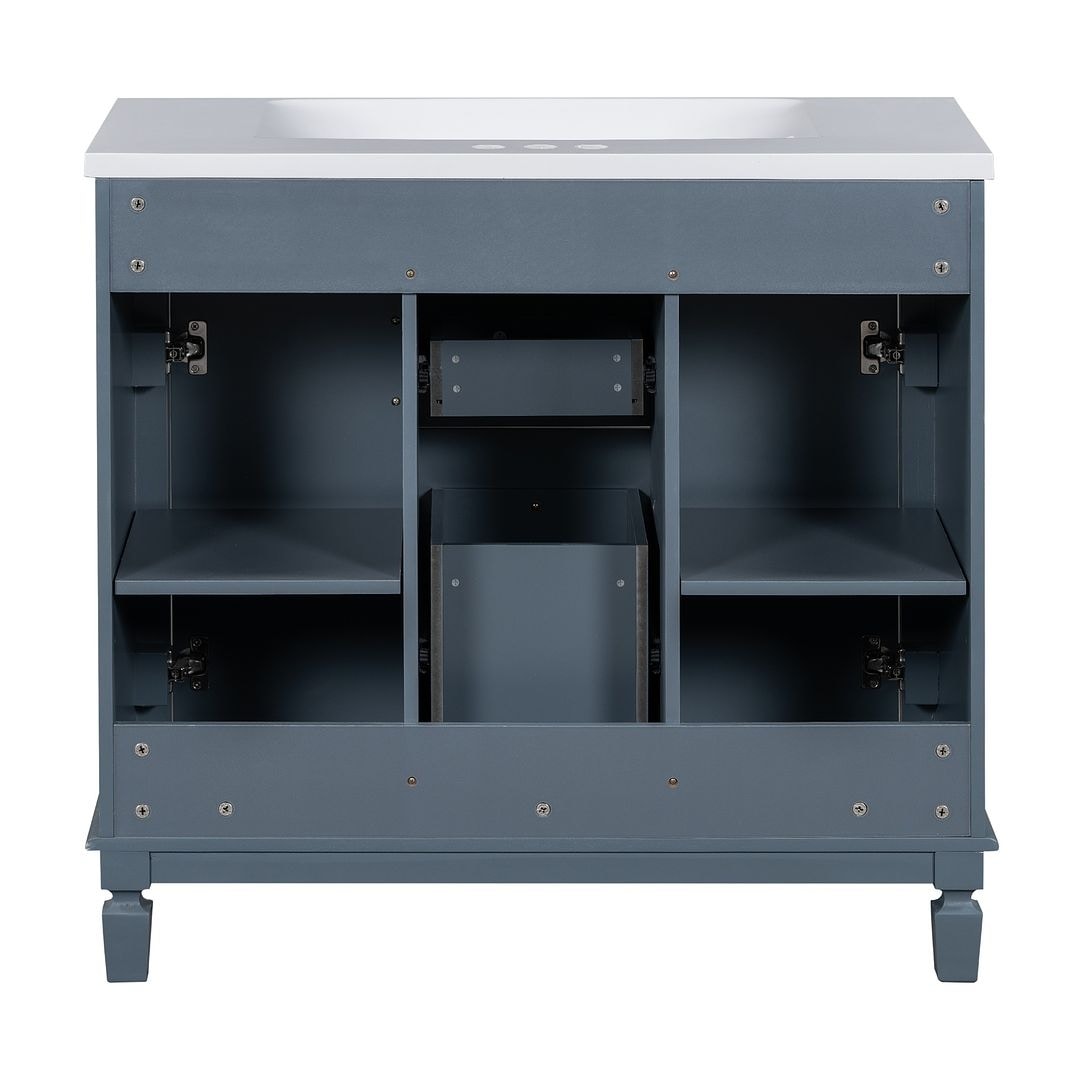 Meuble-lavabo moderne de 91 cm (36 po) avec vasque et armoire à miroir, 2 portes et 2 tiroirs