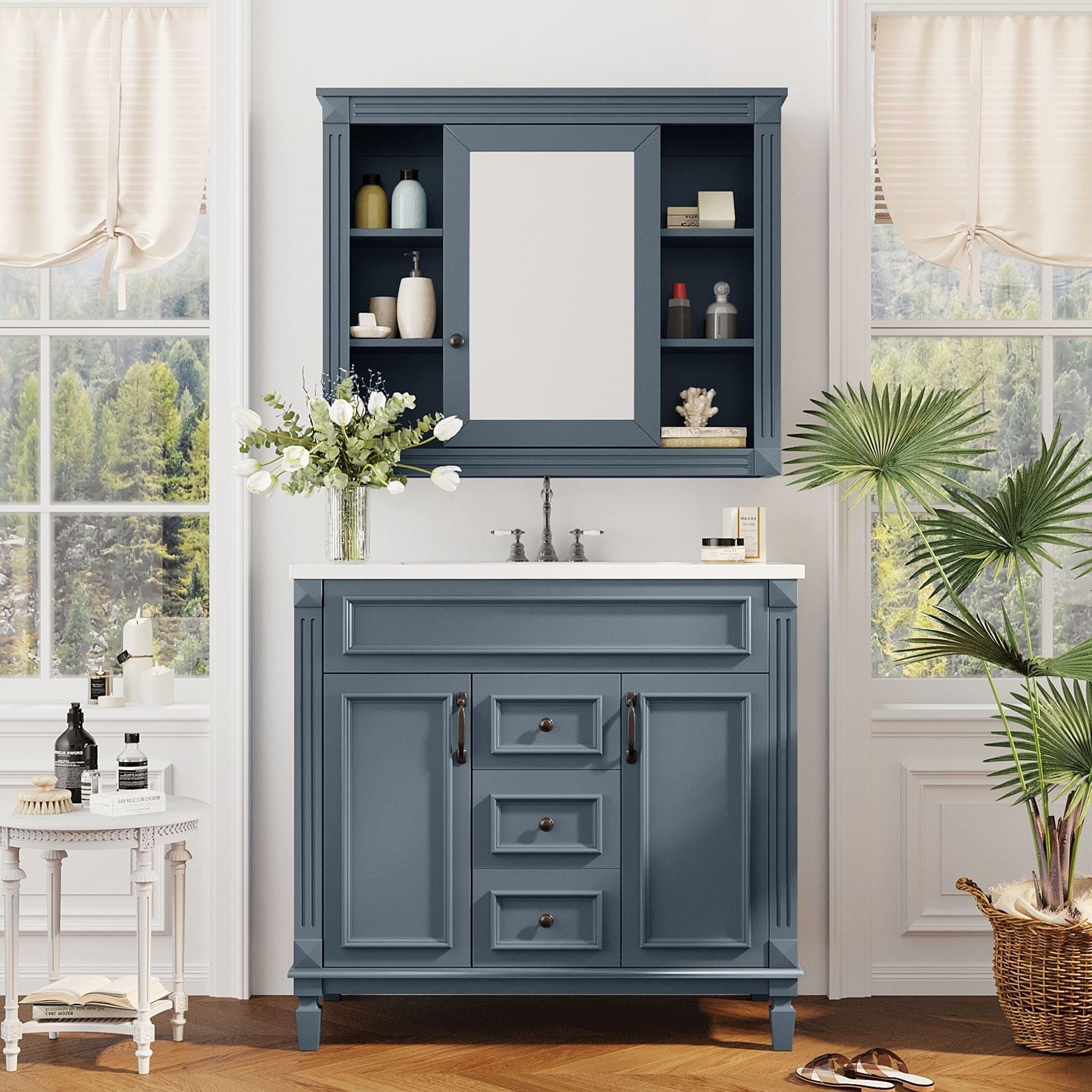 Meuble-lavabo moderne de 91 cm (36 po) avec vasque et armoire à miroir, 2 portes et 2 tiroirs