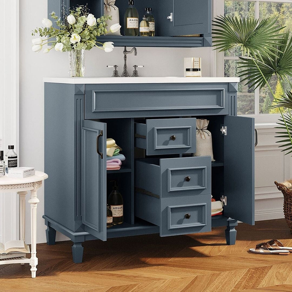 Meuble-lavabo moderne de 91 cm (36 po) avec vasque et armoire à miroir, 2 portes et 2 tiroirs