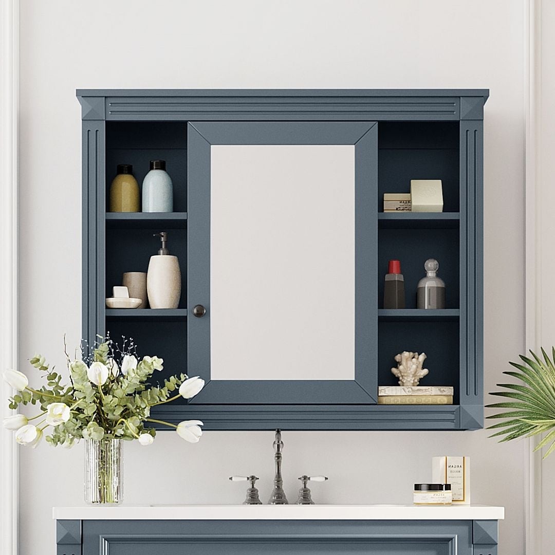 Meuble-lavabo moderne de 91 cm (36 po) avec vasque et armoire à miroir, 2 portes et 2 tiroirs