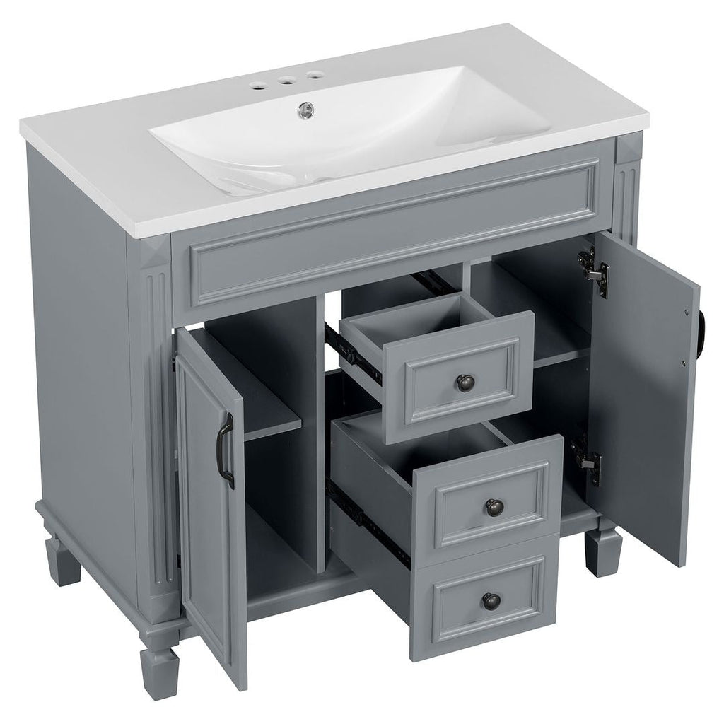 Meuble-lavabo moderne de 91 cm (36 po) avec vasque et armoire à miroir, 2 portes et 2 tiroirs