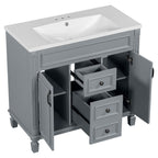 Meuble-lavabo moderne de 91 cm (36 po) avec vasque et armoire à miroir, 2 portes et 2 tiroirs