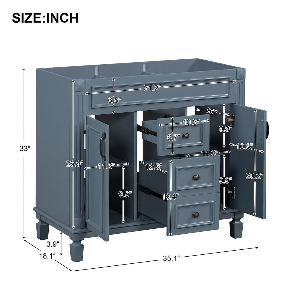 Meuble-lavabo moderne de 91 cm (36 po) avec vasque et armoire à miroir, 2 portes et 2 tiroirs