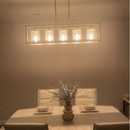 Lustre rectangulaire en cristal à 5 ​​lumières, style moderne du milieu du siècle, 94 cm (37 po), pour salle à manger.