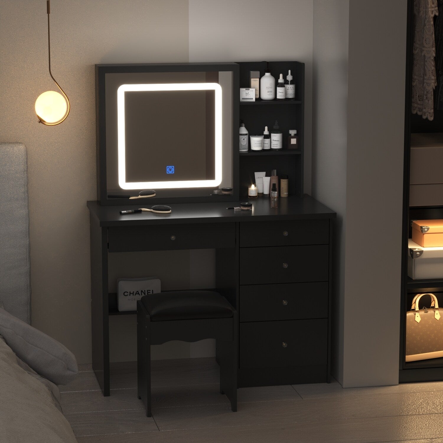 Ensemble coiffeuse de 100 cm de large avec tabouret et miroir