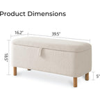 Pouf de rangement en boucle blanche cassée (39,5 cm), pouf de rangement en sherpa, repose-pieds de lit pour salon ou chambre, pieds en bois.