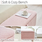 Pouf de rangement en boucle blanche cassée (39,5 cm), pouf de rangement en sherpa, repose-pieds de lit pour salon ou chambre, pieds en bois.