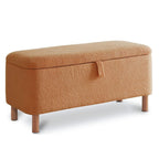 Pouf de rangement en boucle blanche cassée (39,5 cm), pouf de rangement en sherpa, repose-pieds de lit pour salon ou chambre, pieds en bois.