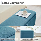 Pouf de rangement en boucle blanche cassée (39,5 cm), pouf de rangement en sherpa, repose-pieds de lit pour salon ou chambre, pieds en bois.