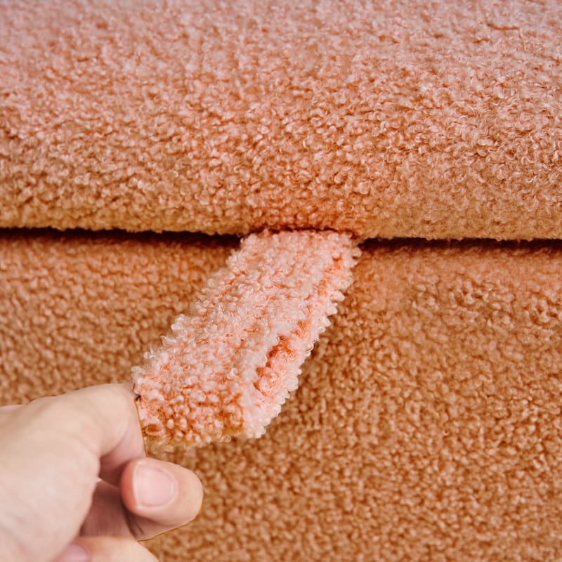 Pouf de rangement en boucle blanche cassée (39,5 cm), pouf de rangement en sherpa, repose-pieds de lit pour salon ou chambre, pieds en bois.