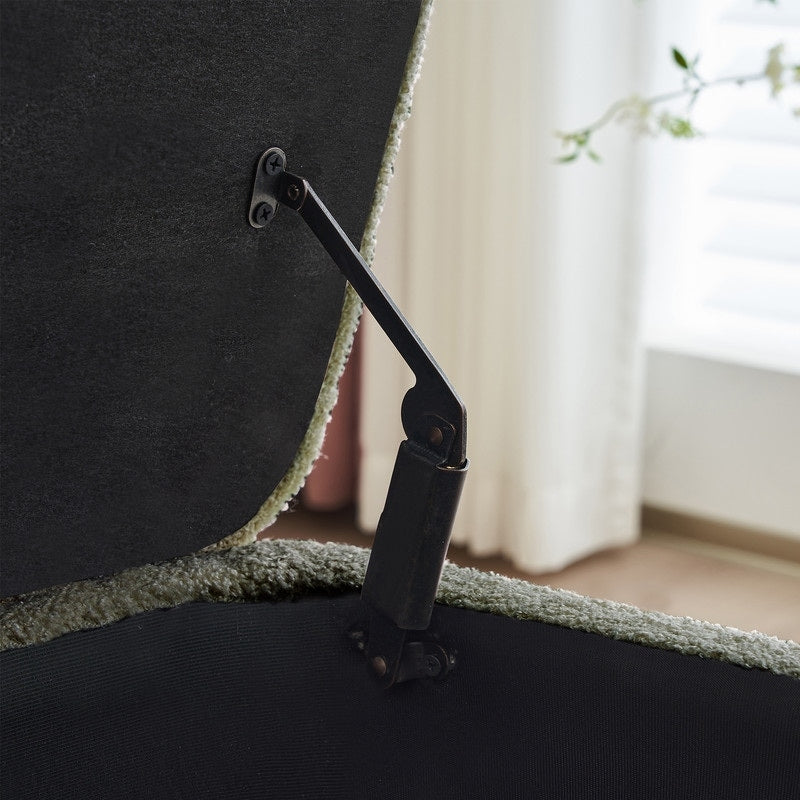 Pouf de rangement en boucle blanche cassée (39,5 cm), pouf de rangement en sherpa, repose-pieds de lit pour salon ou chambre, pieds en bois.