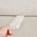 Pouf de rangement en boucle blanche cassée (39,5 cm), pouf de rangement en sherpa, repose-pieds de lit pour salon ou chambre, pieds en bois.