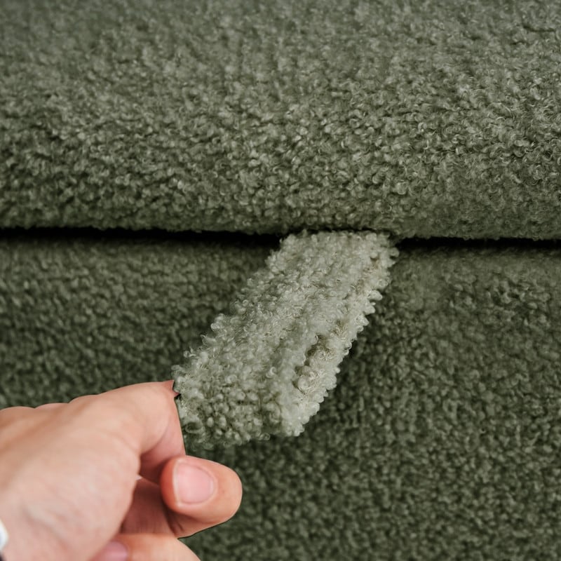 Pouf de rangement en boucle blanche cassée (39,5 cm), pouf de rangement en sherpa, repose-pieds de lit pour salon ou chambre, pieds en bois.