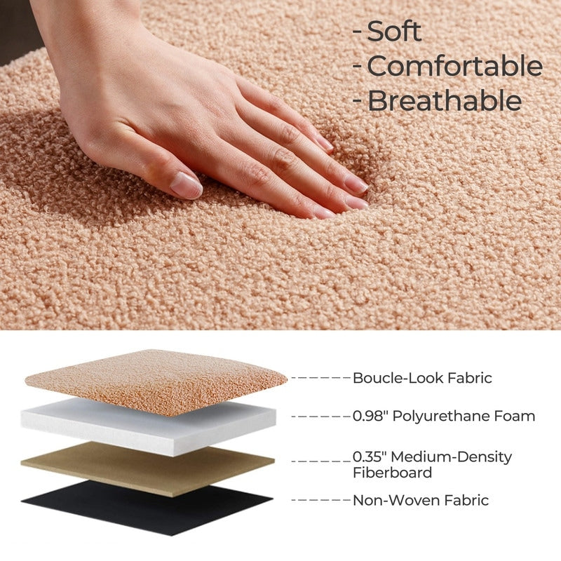 Pouf de rangement en boucle blanche cassée (39,5 cm), pouf de rangement en sherpa, repose-pieds de lit pour salon ou chambre, pieds en bois.