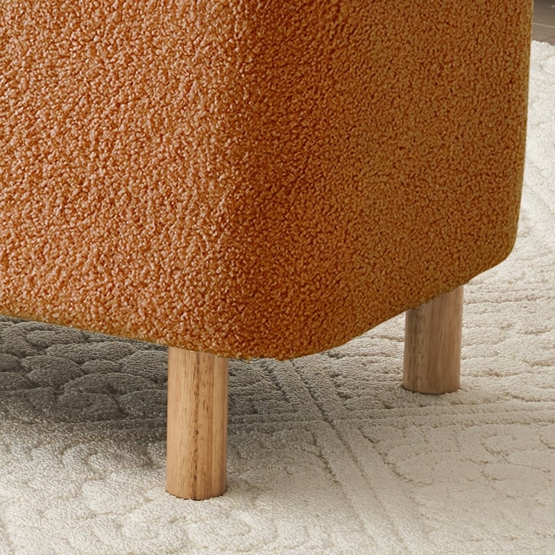 Pouf de rangement en boucle blanche cassée (39,5 cm), pouf de rangement en sherpa, repose-pieds de lit pour salon ou chambre, pieds en bois.