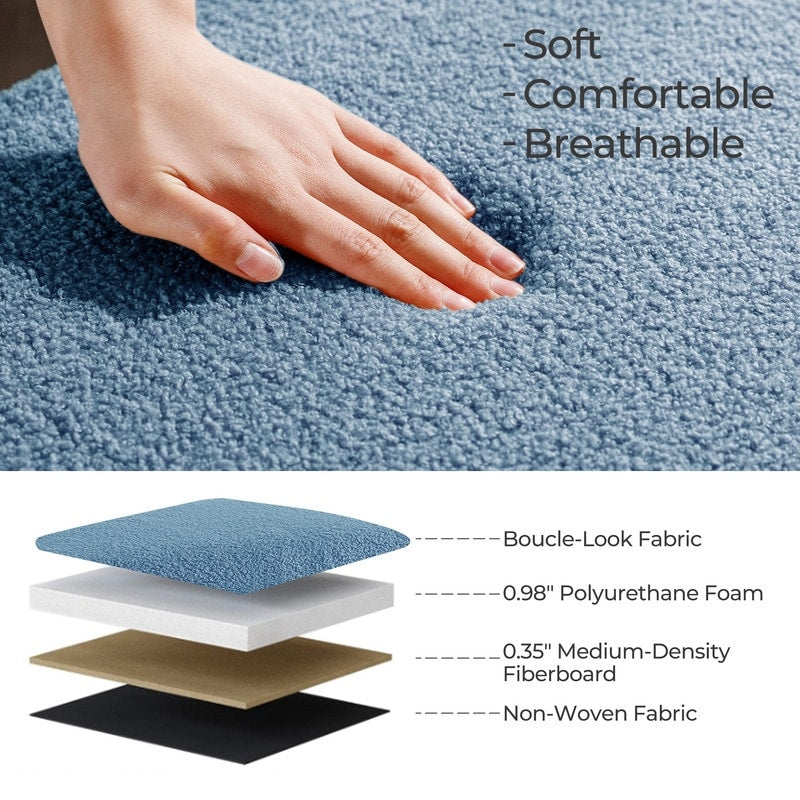 Pouf de rangement en boucle blanche cassée (39,5 cm), pouf de rangement en sherpa, repose-pieds de lit pour salon ou chambre, pieds en bois.