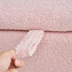 Pouf de rangement en boucle blanche cassée (39,5 cm), pouf de rangement en sherpa, repose-pieds de lit pour salon ou chambre, pieds en bois.