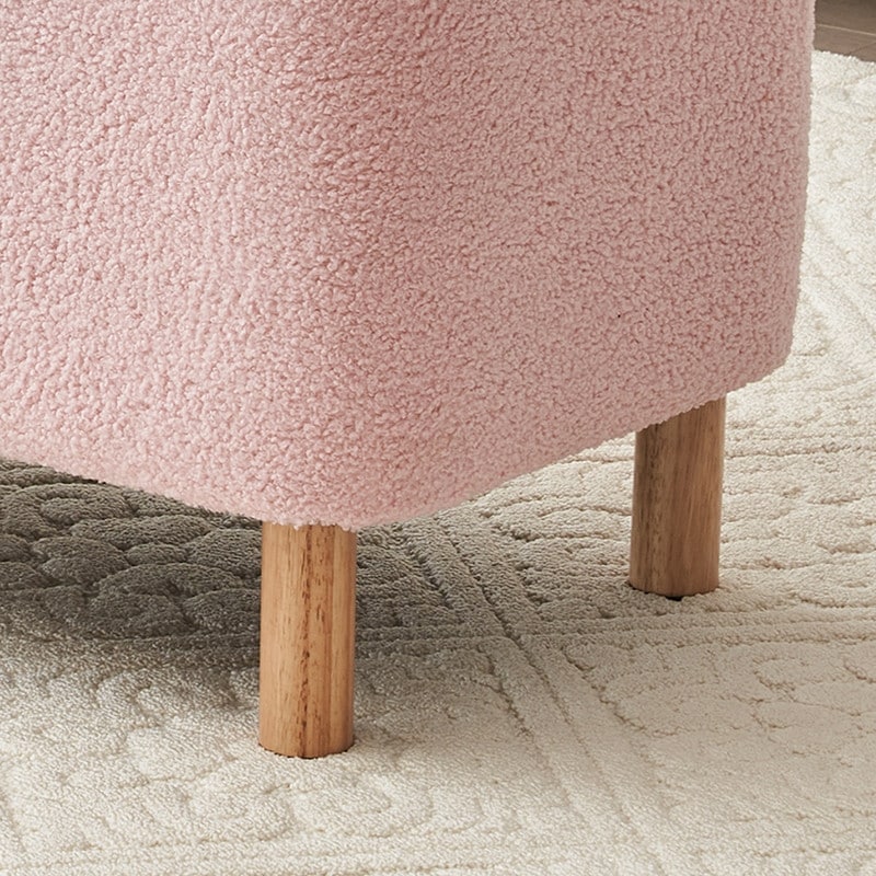 Pouf de rangement en boucle blanche cassée (39,5 cm), pouf de rangement en sherpa, repose-pieds de lit pour salon ou chambre, pieds en bois.