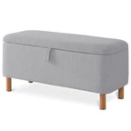 Pouf de rangement en boucle blanche cassée (39,5 cm), pouf de rangement en sherpa, repose-pieds de lit pour salon ou chambre, pieds en bois.