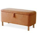 Pouf de rangement en boucle blanche cassée (39,5 cm), pouf de rangement en sherpa, repose-pieds de lit pour salon ou chambre, pieds en bois.