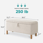Pouf de rangement en boucle blanche cassée (39,5 cm), pouf de rangement en sherpa, repose-pieds de lit pour salon ou chambre, pieds en bois.