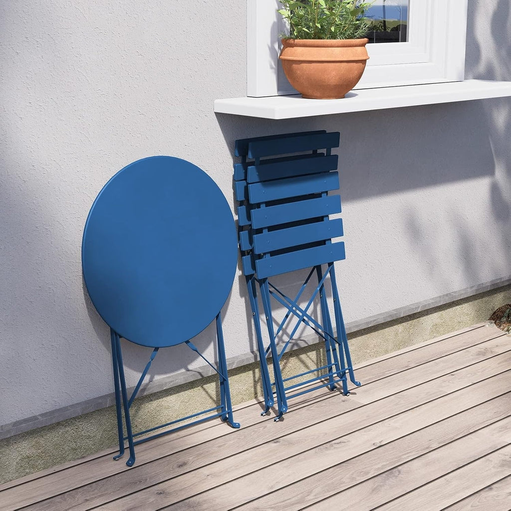 Ensemble bistro pliable en métal 3 pièces, résistant aux intempéries, idéal pour l'intérieur et l'extérieur, avec terrasse, jardin ou cour.