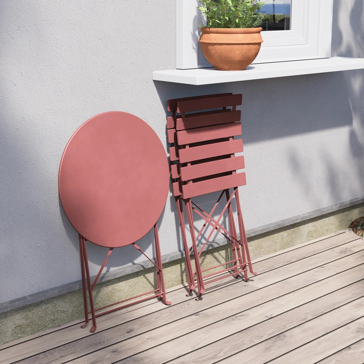 Ensemble bistro pliable en métal 3 pièces, résistant aux intempéries, idéal pour l'intérieur et l'extérieur, avec terrasse, jardin ou cour.