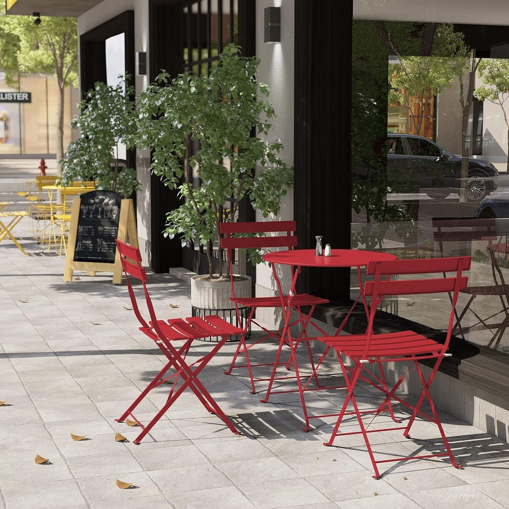 Ensemble bistro pliable en métal 3 pièces, résistant aux intempéries, idéal pour l'intérieur et l'extérieur, avec terrasse, jardin ou cour.