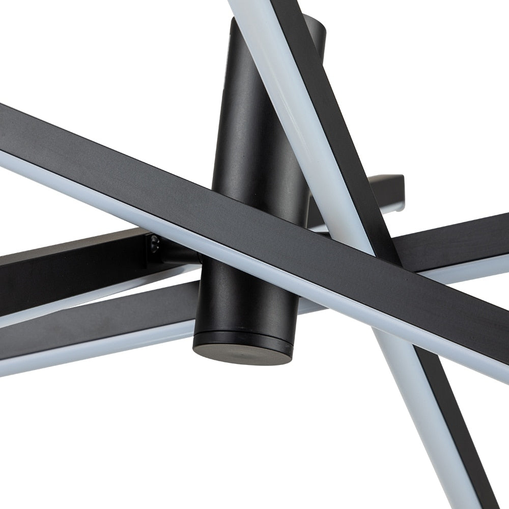 Lustre moderne en aluminium noir et or avec éclairage LED linéaire de type Sputnik, suspension pour salon/salle à manger/cuisine